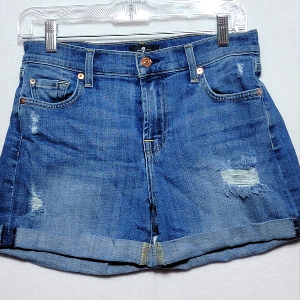 7 for all Mankind Women's Blue Denim " Mid Roll" Shorts SIZE 27 #737‎